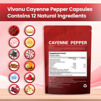 Holiday Haul Cayenne Pepper Softgels Supplement, Supports Leg Vein, Heart and Blood Vessel Health, with Vitamin E D3+K2 and Extracts of Grape Seed, Hawthorn, Beetroot and Others (240 Softge /1 Bag)-MCY